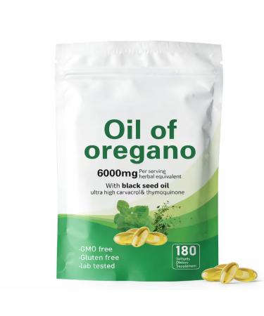 Oil of Oregano Softgels 180 Count 2 in 1 Oil of Oregano 6000 mg with Black Seed Oil Plant Based Non-GMO & Immune Support