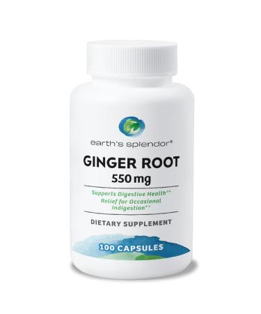 Earth's Splendor Ginger Root 550 mg Supplement for Men & Women Supports Digestive Health No Artificial Color or Preservatives (550 mg 100 Capsules)