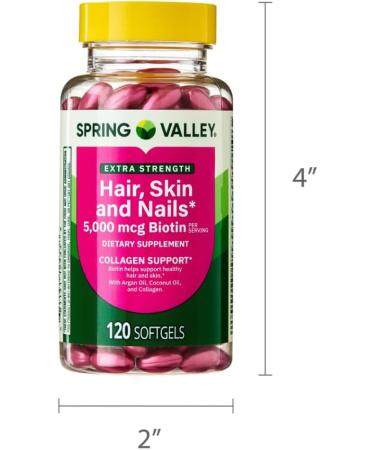 Spring Valley Extra Strength Hair Skin & Nails Dietary Supplement with Biotin 5000 mcg per Serving 120 Capsules - Buy Online on GoSupps.com