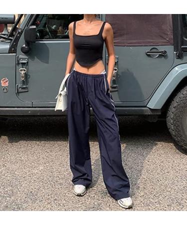 XPONNI Women's Navy Baggy Parachute Track Pants - Y2K Style | Small - Buy Online on GoSupps.com