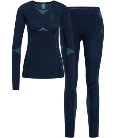 Odlo Women's Functional Underwear Set - Fundamentals Performance WARM M in Dark Sapphire & Blue Radiance - International Shipping Available - Buy Online on GoSupps.com
