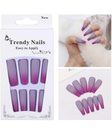 Beauty Artificial Full Cover Ballerina T-shaped Colorful Fake Nail Gradient False Nails Purple Matte - Buy Online on GoSupps.com