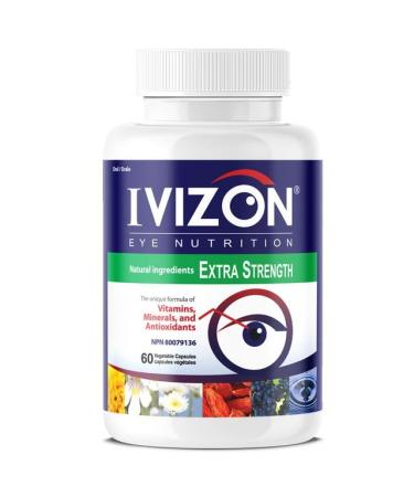 IVIZON Vision Care Supplement Extra Strength with Lutein Zeaxanthin Bilberry Extract Grape Seed Extract Vitamin C Vitamin E Zinc Copper & Selenium - Non-GMO Eye Formula (60 Vegetable capsules)