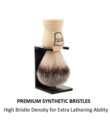 Parker Safety Razor Synthetic Bristle Shaving Brush with Ivory Handle | Brush Stand Included - Premium Quality for Smooth Shaves - Buy Online on GoSupps.com