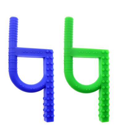 Sensory silicone chewing tools for ADHD teething autism nail biting stop chewing tube speech therapy (green and blue)