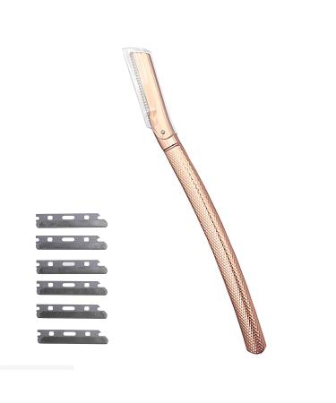 Yoezuo eyebrows shaver eyebrow razor with 6 blades reusable facial razors suitable for men & women face eyebrows (rose gold)