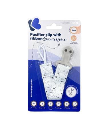 Kikkaboo Savanna Baby Pacifier Clip - Grey Pacifier Chain & Strap for Newborns | Safe & Stylish - Buy Online on GoSupps.com