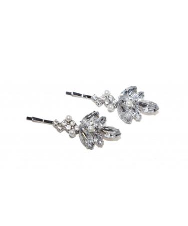 Lux Accessories Clear Flower Bridal Pave Faux Pearl Hair Clip Bobby Pin (2pc)