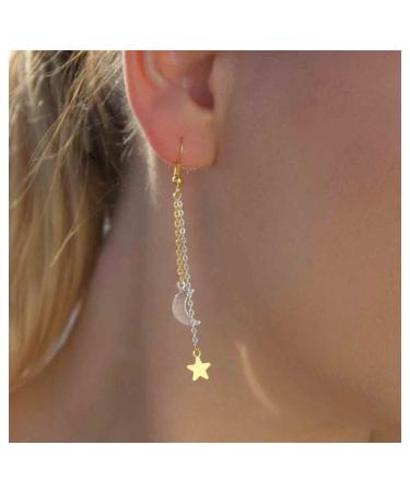 Boho Star Moon Dangle Earrings Gold Long Drop Chain Earrings Vintage Tassel Chain Earrings Unique Celestial Earrings Jewelry for Women and Girls