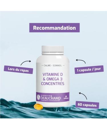 Laboratoire Beauchamp - Vitamin D3 & Omega 3 Concentrated Dietary Supplement - Immune Defenses - Good brain function - 60 capsules - Developed in France - Buy Online on GoSupps.com