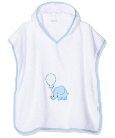 Playshoes Unisex Children's Terry Cloth Poncho Bathrobe Towel S (up to approx. 4 years) White/Blue Elephant
