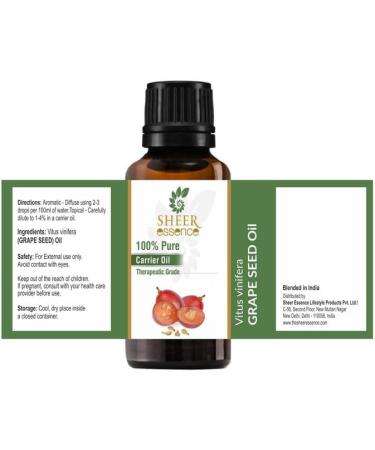 100% Pure Grape Seed Oil 15 ML | Natural Undiluted Therapeutic Grade Vitus Vinifera Carrier Oil | International Shipping Available - Buy Online on GoSupps.com