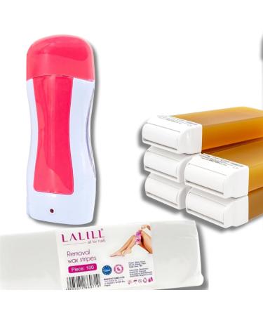 LALILL WAXING SET - depilatory set consisting of: 100 pieces of fleece strips for wax waxing cartridges 100 ml x 6 wax heater for waxing cartridges (pink blue black) - Buy Online on GoSupps.com