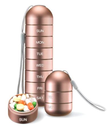 Zannaki Metal Moisture Proof Weekly Pill Organizer, Stackable Aluminum Alloy BPA Free Travel Hiking 7 Day Pill Box Case Waterproof and Large Compartment to Hold Pills, Vitamins, Fish Oil, Supplements Champagne
