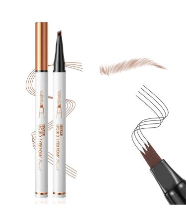 Eyebrow Pencil with 4 Fork Tip 3D Microblading Eyebrow Pencil Natural Makeup Fine Stroke Magic Eyebrow Pencil Microblading Eyebrow Pen Long-Lasting on All Day(Light brown)