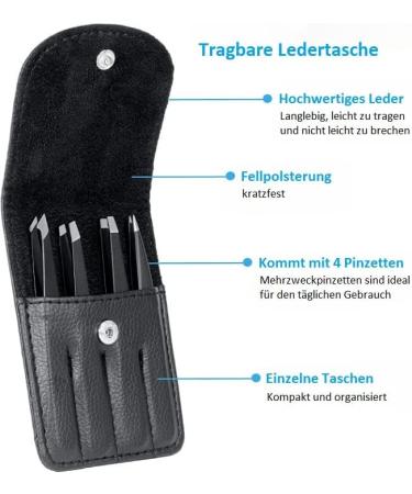 Rikans Precision Tweezers Set Pack of 4 Black Professional Tweezers Handy Carry Pouch Superior Stainless Steel Tweezer Set Splinters Eyebrows Facial or Ingrown Hair Blackheads Remover - Buy Online on GoSupps.com