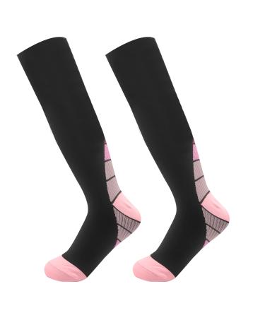 CHEERYMAGIC Compression Socks for Men & Women Graduated Medical Grade Athletic Fit Stockings for Running Sports Nurses Flight Travel A2-JBYSW One Size Pink-L/XL