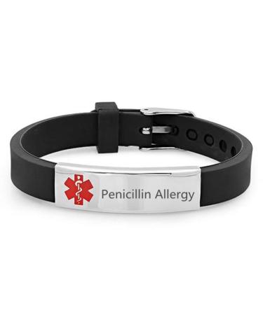 Custom Adjustable Silicon Medical Alert Food Allergy Awareness Bracelet for Women Men Kids Free Engraving Daily Life Emergency Saver for Son Daughter Parents