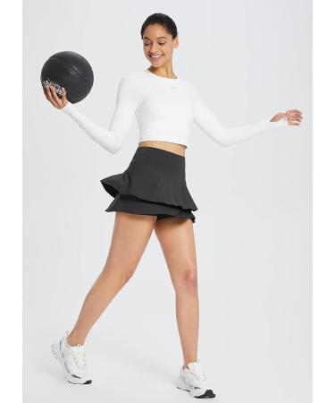 Baleaf Women's Pleated Tennis Skirt with Ruffle Layers and Shorts - Black Medium - Buy Online on GoSupps.com