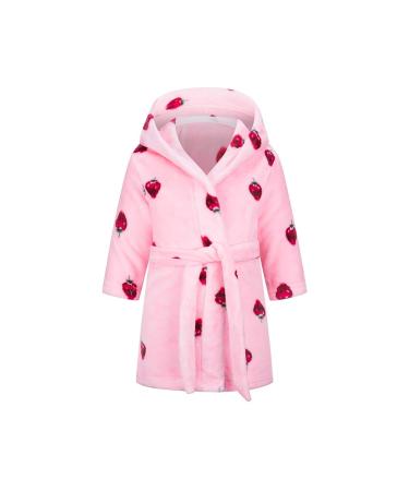 XINNE Boys Girls Soft Bathrobe Cute Pattern Robes Toddler Baby Flannel Hoodie Pajamas Sleepwear Pink Strawberry 100