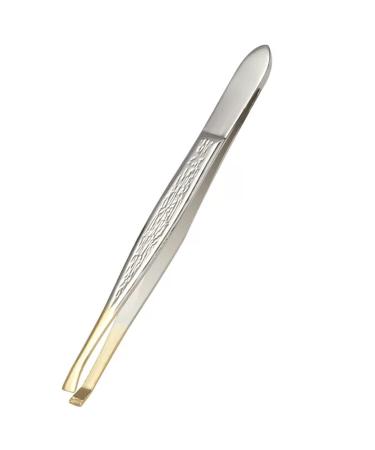Luvadeyo Eye Brow Tweezers Classic Plucking Eyebrow Professional Made of Stainless Steel for Eyelash Extension Hair Removal Facial Care Eyebrows Beard Small Hairs (Offset/Gold-Plated)
