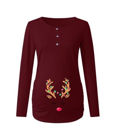 Pregnant Deer Christmas Maternity Top Women Casual Pullover Winter Clothing Warm Long Sleeves Hooded Tops L Rot-2