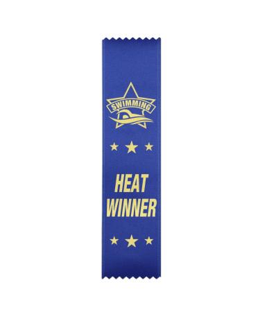 RibbonsNow Swimming Heat Winner (Blue)  50 Economical Flat Style Ribbons (No Card & String)