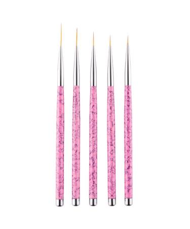 5 pieces nail brush thin nailart brush finelin professional gel brush for nails thin nail art brush set for DIY nail art glitter gel draw details (pink)