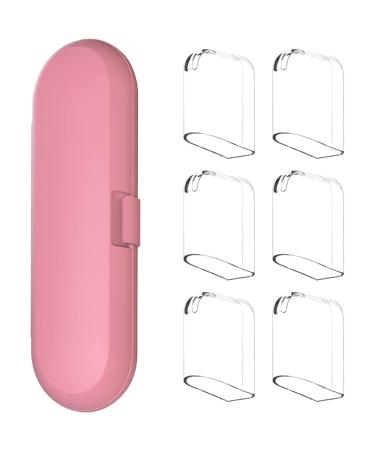 Toothbrush Travel Case Compatible with Philips Sonicare Electric Toothbrush & 6Pcs Reusable Toothbrush Head Covers Compatible with Philips Sonicare Toothbrush Heads (Pink)