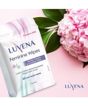 Luvena Feminine Wipes - Refreshing Cucumber Scented Wet Wipes for Women - Gynecologist Tested - Flushable & Travel-Friendly (25 Count x 3 Pack) - Buy Online on GoSupps.com