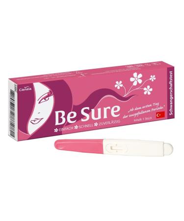 BE SURE pregnancy test easy to use fast results reliability 99% 1 piece