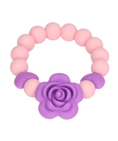 Baby Teething Toy  Soft Silicone Teething Bracelet Flower Shape Design DIY Infant Teething Toy Cute Baby Direct Chew Bracelet for Newborns and Toddlers  Wearable as Mom Bracelet (Purple)