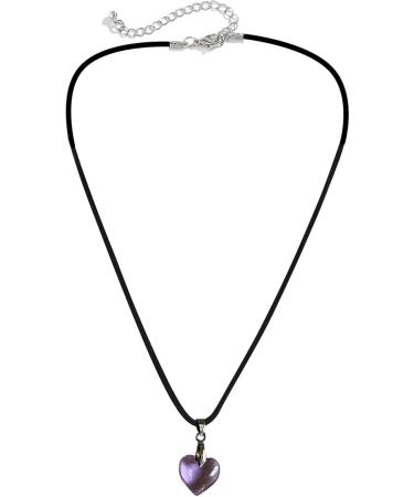 Silay Lian Xue Heart Trailer Necklace - Glass Crystal & Black Leather Choker for Women | Simple Colorful Gift & Christmas Decoration - Buy Online on GoSupps.com
