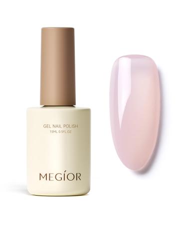 MEGIOR Jelly Pink Gel Nail Polish 15ML Milky Pink Gel Polish 1PC Nail Polish Gel Soak Off UV Gel Polish Translucent Color Neutral Gel Polish for Nail Art Manicure DIY at Home