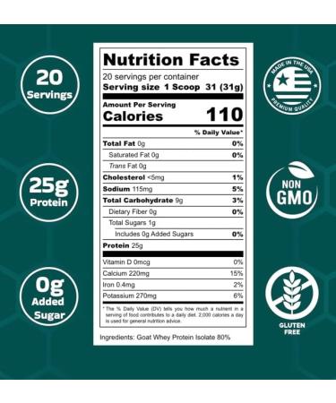 Nature's Diet Achieved Unflavored Instantized Goat Whey Protein Powder from Grass Fed Pasture Raised Goats On Wisconsin Family Farms - 25g Protein per Serving | 20 Servings - Buy Online on GoSupps.com