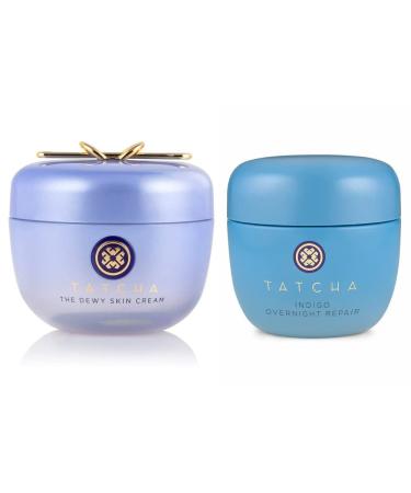 TATCHA Replenishing Nourishment Duo: AM + PM  Dewy Skin Cream 1.7 oz & Indigo Overnight Repair Serum 1.7 oz