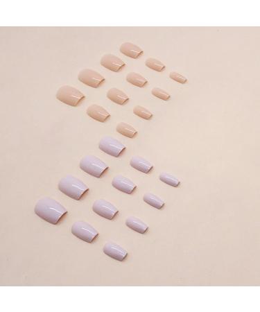 SINLOV Medium Long Square Fake Nails Purple Orange French False Nail Glossy Full Cover False Nails Press on False Nails for Women and Girls - Buy Online on GoSupps.com
