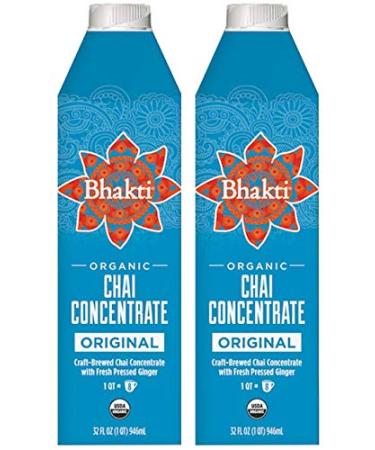 Bhakti Fair Trade Vegan Premium Chai Tea Concentrate (Original, 2-Pack) Original 32 Fl Oz (Pack of 2)
