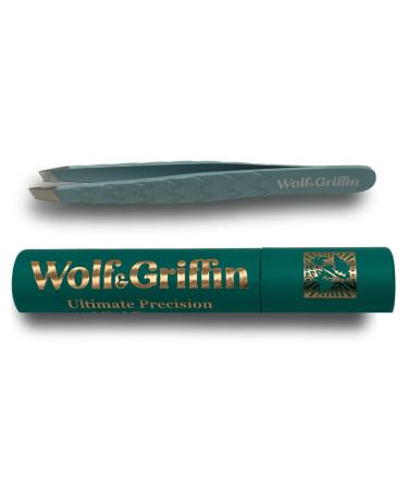 Wolf & Griffin Ultimate Precision Mini Tweezers | Stainless Steel Professional Slant Eyebrow Tweezers for Men and Women | Duck Egg