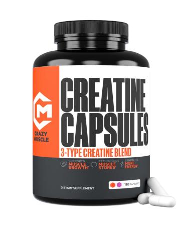 Creatine Capsules 5g Premium 3X ThreeAtine Pre Workout Bulk Muscle Mass Gainer High Absorption Easy to Take Creatine Monohydrate Pills Alternative Optimum Performance for Men Women 180 Capsules