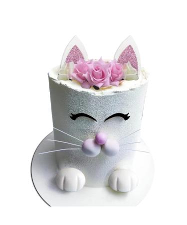 Cat Cake Topper with Ear Foot Flowers Eye Nose Whiskers for Kitty Cat Baby Shower Cat Ear Set