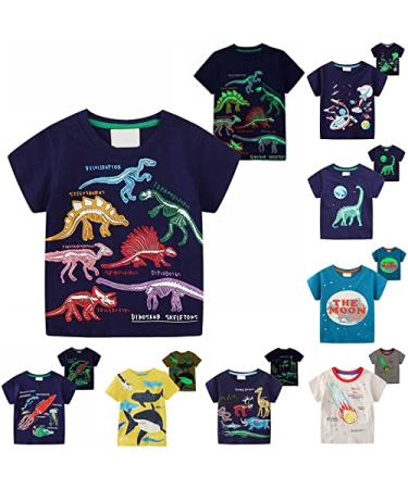 Cbcbtwo Glow in the Dark Dinosaur Tshirts for Boys Girls,Funny Luminous Short Sleeve Graphic Tees Seabed and Space Print Tops Jurassic W-navy 7 Years