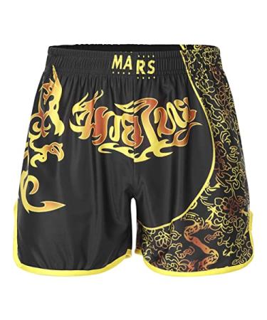 QinCiao Muay Thai Shorts for Men and Women MMA Gym Boxing Kickboxing Shorts Fitness Trunks Black Medium