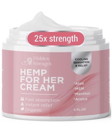 Hemp Cream for Her- 25X Strength Cooling Cream for Muscles Back Joints- Infused with Hemp Oil Extract Aloe Arnica MSM Menthol - 4 fl oz