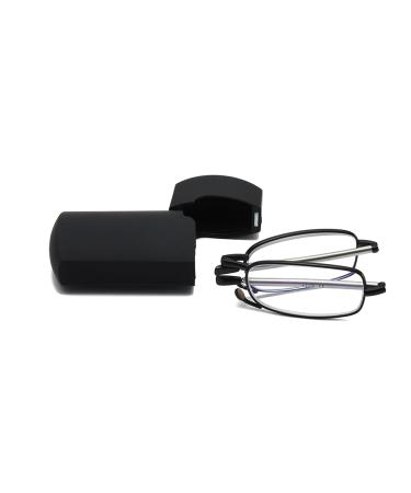 Hubeye foldable reading glasses made of stainless steel mini anti-blue visual aid for men and women reading aid with hard shell case 2.00 black 2.0 dioptries