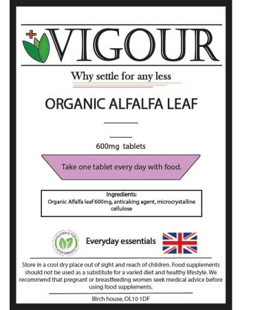 Organic Alfalfa Leaf - 60 High Strength 600mg Tablets