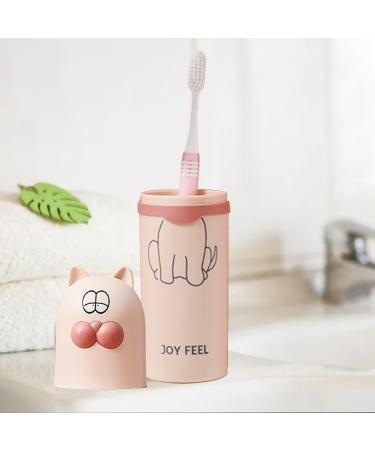 3-Piece Children's Toothbrush Cup Set | Cute Cat Caricature Travel Holder for Home School & Camping - White Green Pink - Buy Online on GoSupps.com