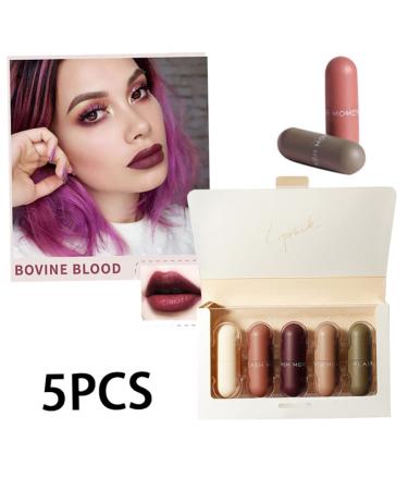 5PCS Mini Capsule Matte Lipstick Kit - Long-Lasting Velvet Moisturizing Waterproof | International Shipping Available - Buy Online on GoSupps.com