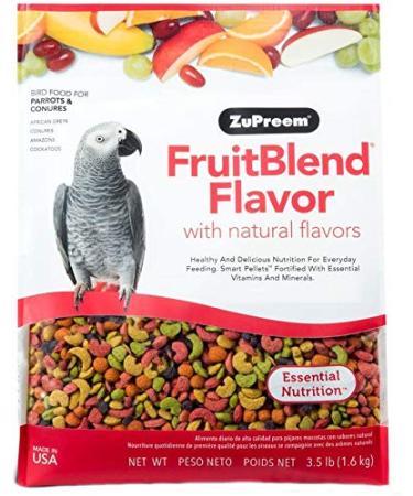ZuPreem FruitBlend Flavor Pellets Bird Food for Parrots and Conures (Multiple Sizes) - Daily Blend Made in USA for Caiques, African Greys, Senegals, Amazons, Eclectus, Small Cockatoos FruitBlend 3.5 Pound (Pack of 1)