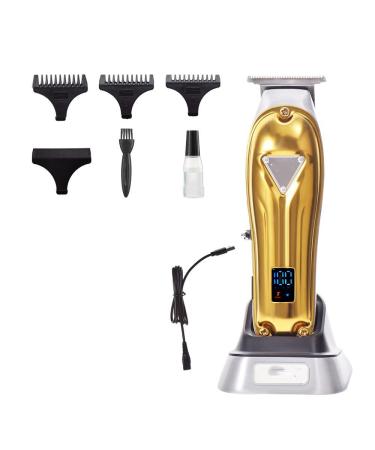 Pro Hair Clipper Hair Clipper Professional Personal Care Barber Trimmer for Men USB LCD Rechargeable Metal Electric Base Salon(Color:Gold)